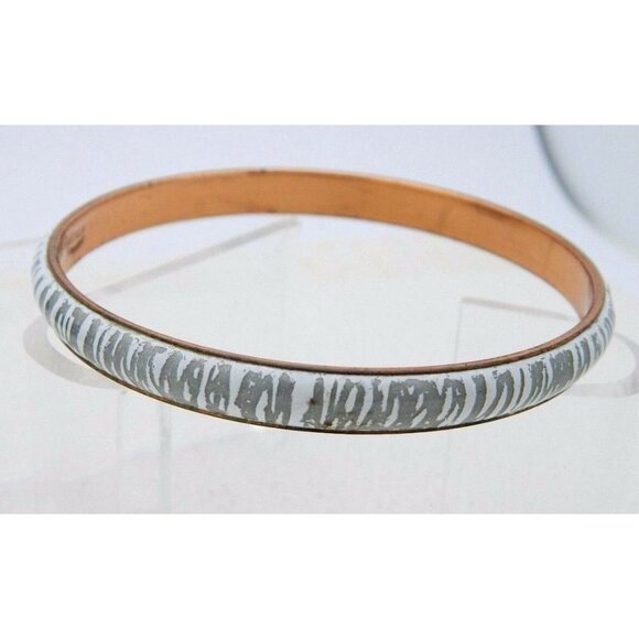 MATISSE RENOIR White Grey Gray Stripe Enamel Copper Bangle Bracelet - Picture 2 of 5
